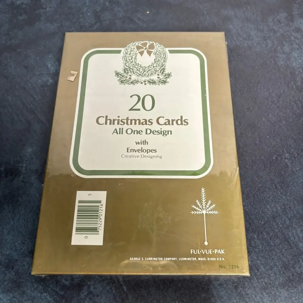 Vintage Sealed Box Of Carrington Christmas Cards Bells and Holly, Set of 20